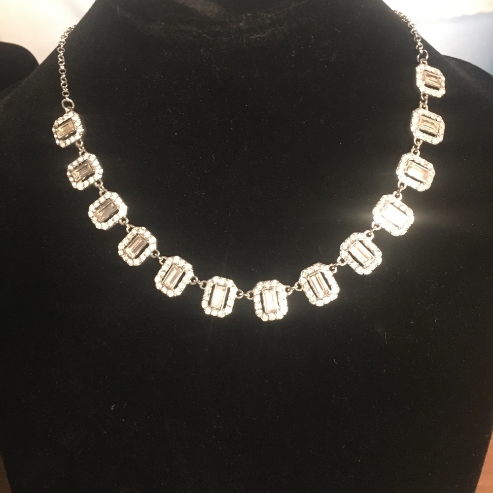 Monet Bridal Crystal Silver Necklace New Pave Bling Princess Cut Pageant Queen